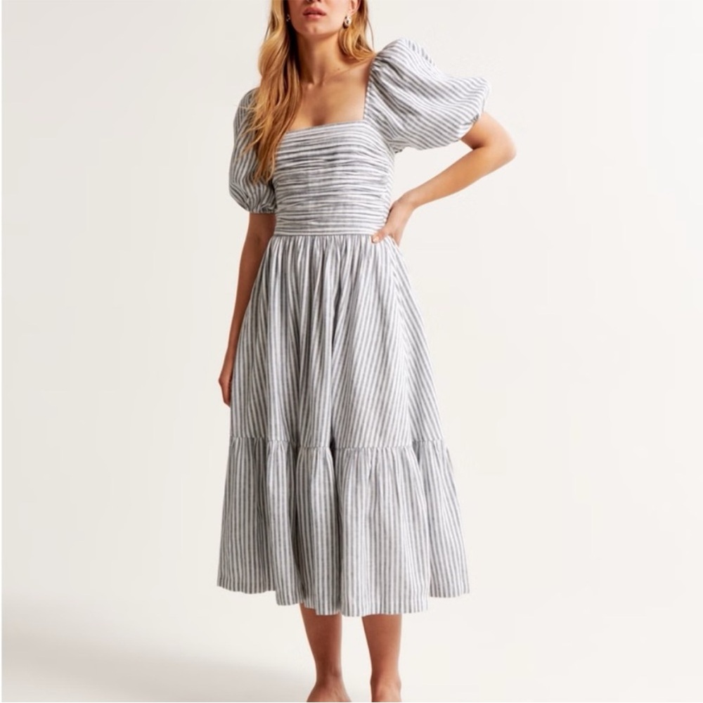 Abercrombie & Fitch Emerson Puff-Sleeve Midi Dress